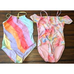 Girls Swimsuit Lot XL 14 16 Cat & Jack Wonder Nation One Piece Rainbow Floral